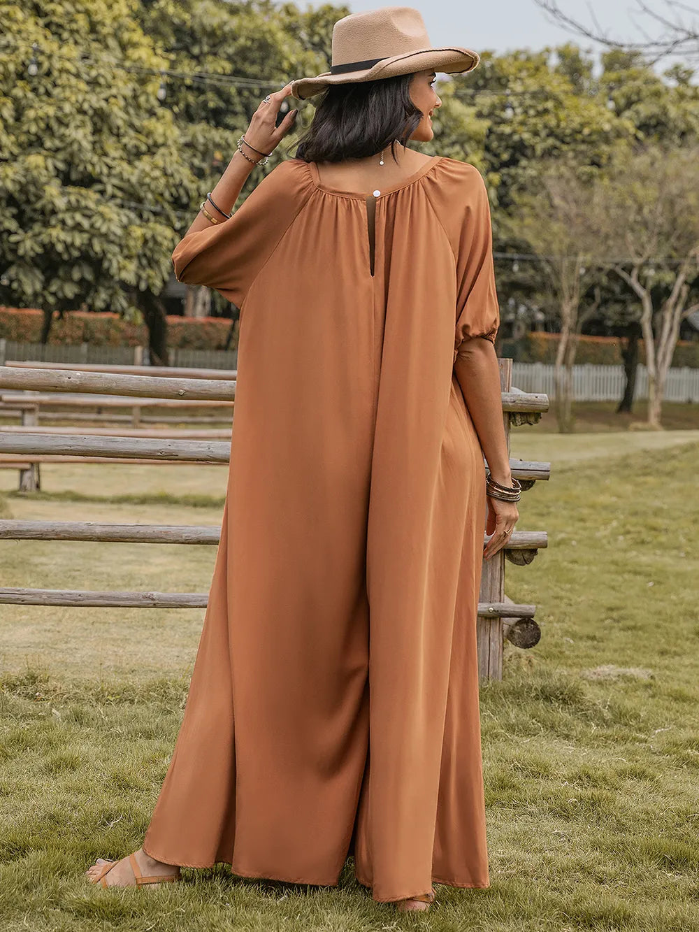 Scoop Neck Half Sleeve Wide Leg Jumpsuit Trendsi