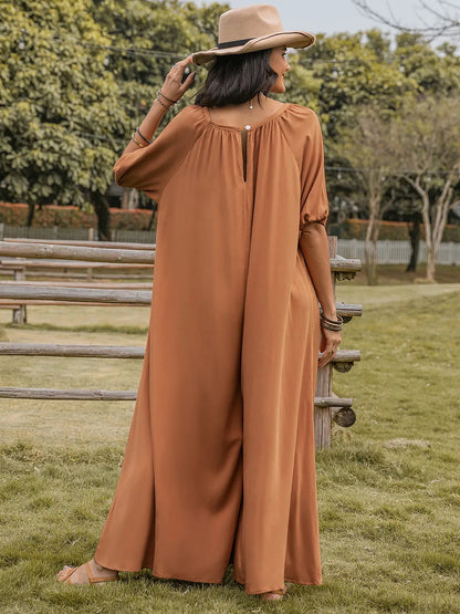 Scoop Neck Half Sleeve Wide Leg Jumpsuit Trendsi