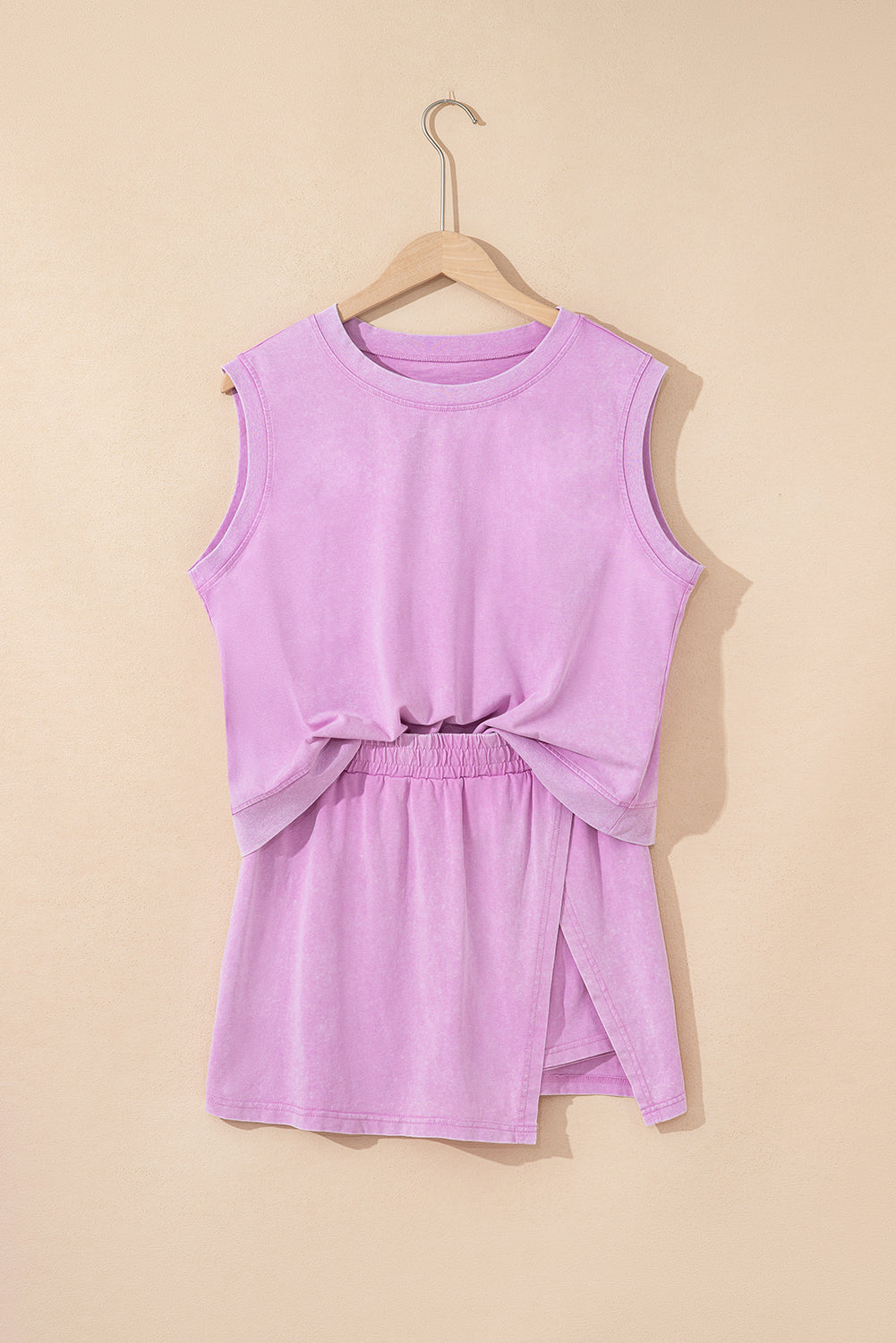 Aria 2 Pieces Mineral Wash Cotton Tank Top Lined Split Skirt Set  DAME BOHEME