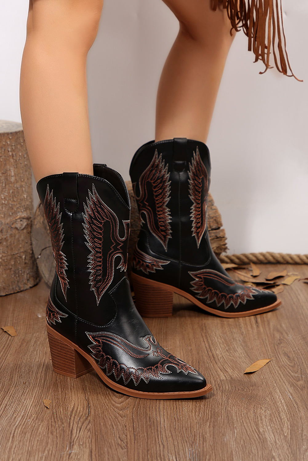 Mackenzie Western Eagle Embroidered Faux Leather Boots  DAME BOHEME