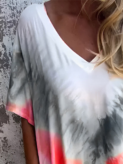 Full Size Pocketed Tie-Dye Short Sleeve Maxi Dress Trendsi