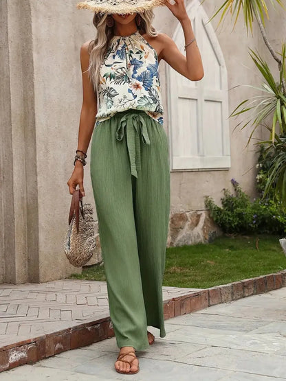 Printed Tank Top and Wide Leg Pants Set  DAME BOHEME