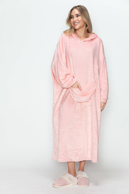 Full Size Pocketed Hooded Midi Lounge Dress Trendsi