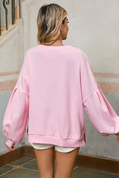 Light Pink Sweet Bow Lantern Sleeve Oversized Pullover Sweatshirt  DAME BOHEME