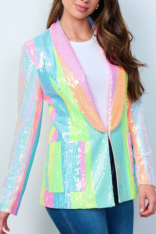Pastel Rainbow Sequin Blazer  DAME BOHEME