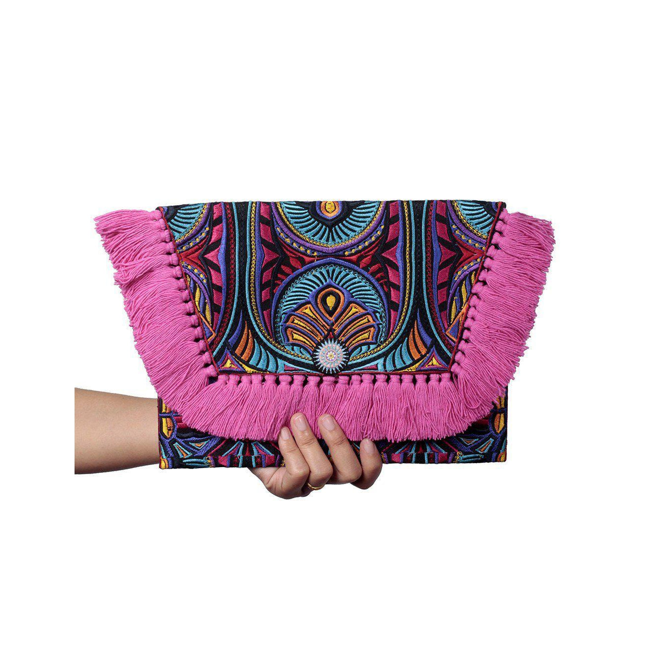 Embroidered Multi Tassel Envelope Clutch Bag - Thailand  DAME BOHEME