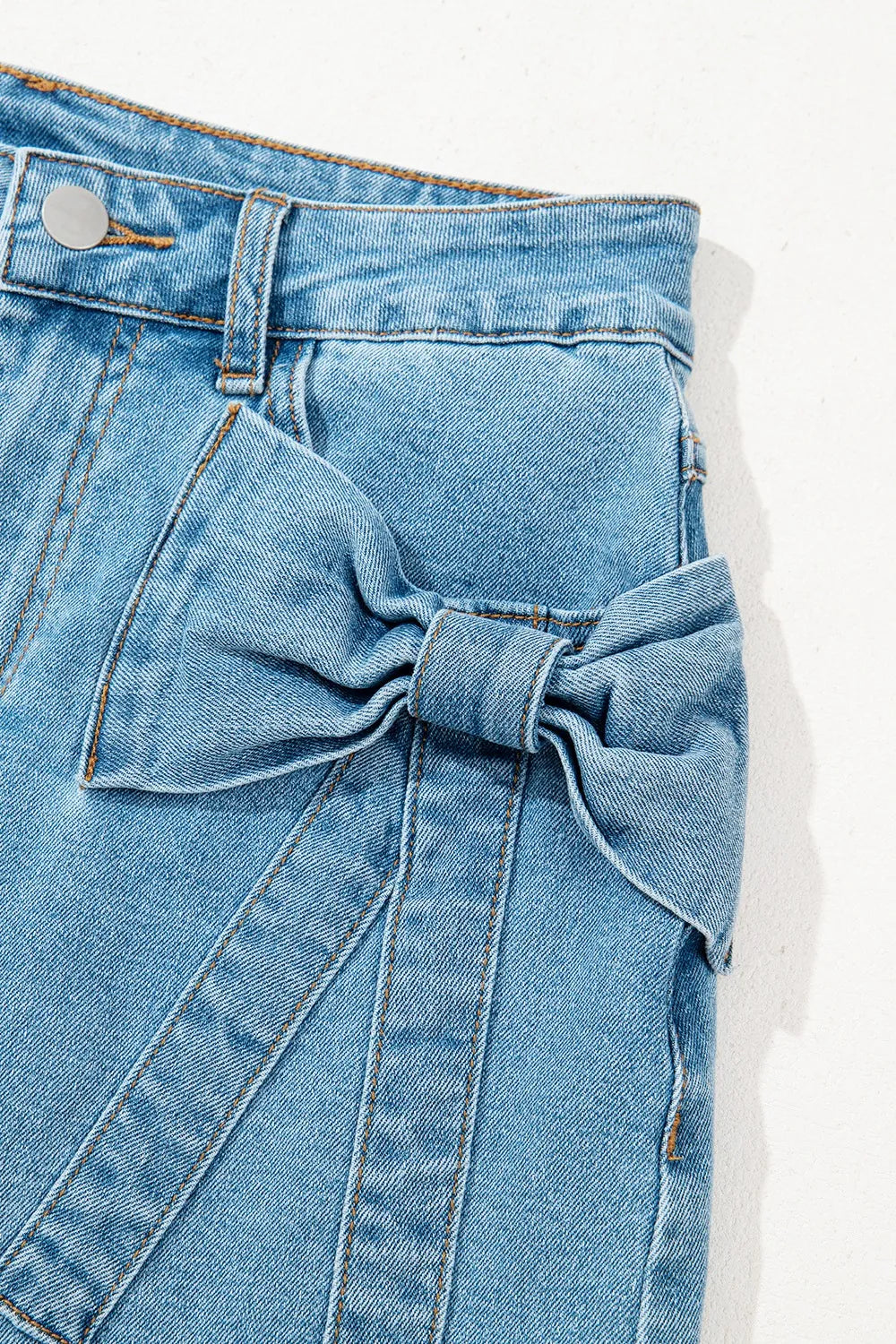 Acid Wash Bowknot Details High Waist Mini Denim Skirt Simply Love