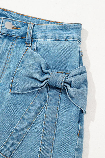 Acid Wash Bowknot Details High Waist Mini Denim Skirt Simply Love