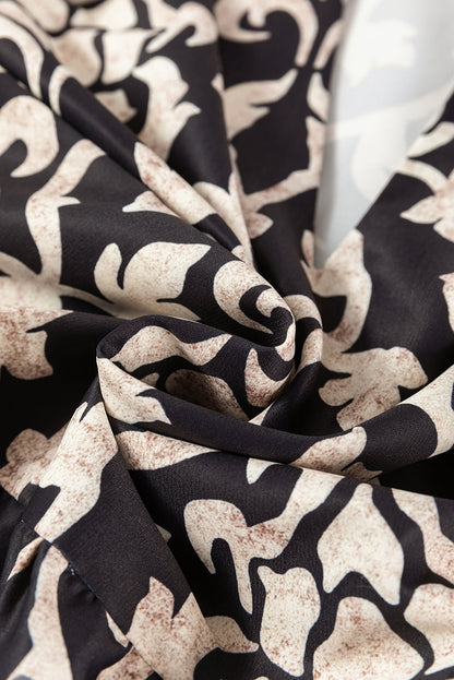 Black Retro Floral Mixed Print Split Neck A-line Dress  DAME BOHEME