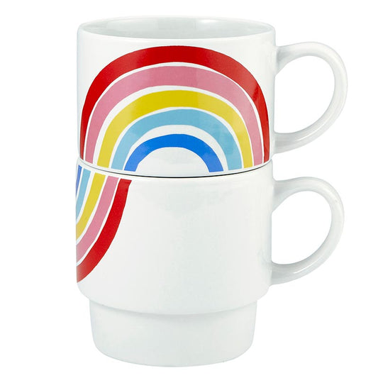 70s Rainbow Stacking Mug Set of 2 | Vintage Style GIftable 14 oz Mugs in Painted Ceramic  DAME BOHEME