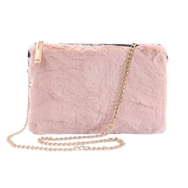 Faux Fur Clutch with Detachable Gold Chain Strap