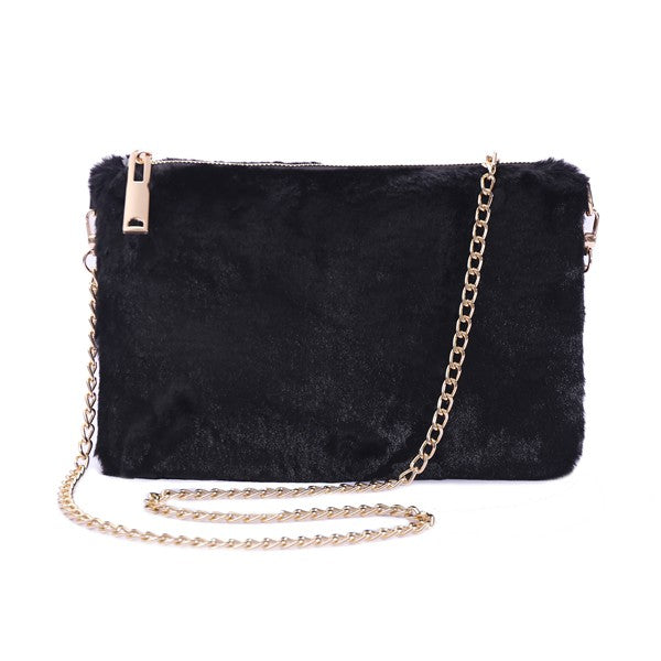 Faux Fur Clutch with Detachable Gold Chain Strap