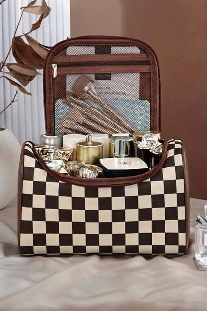 Black Checkered Zipper Makeup Bag  DAME BOHEME