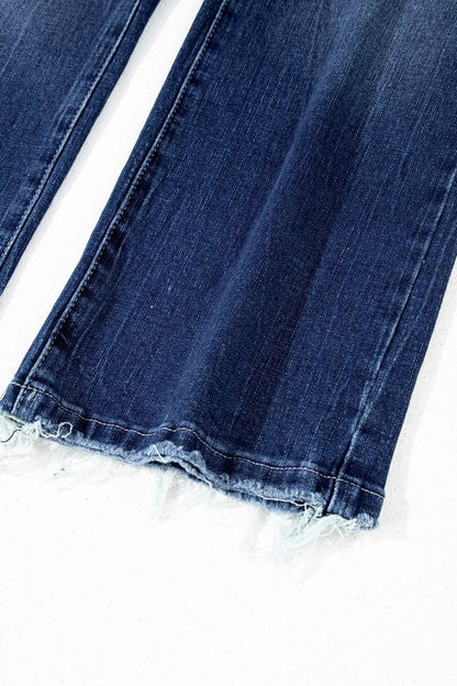 Mineral Wash Raw Hem High Waist Flared Jeans  DAME BOHEME