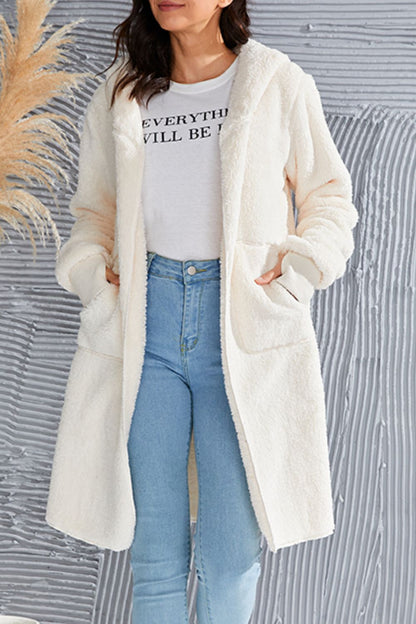 Double Take Full Size Hooded Teddy Bear Jacket with Thumbholes  DAME BOHEME