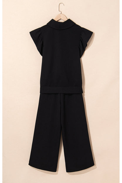 Kallie Ruffled Sleeve Zipped Top and Wide Leg Pants Set  DAME BOHEME