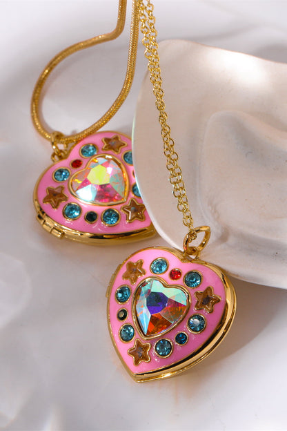 Rhinestone Decor Heart Box Pendant Necklace  DAME BOHEME