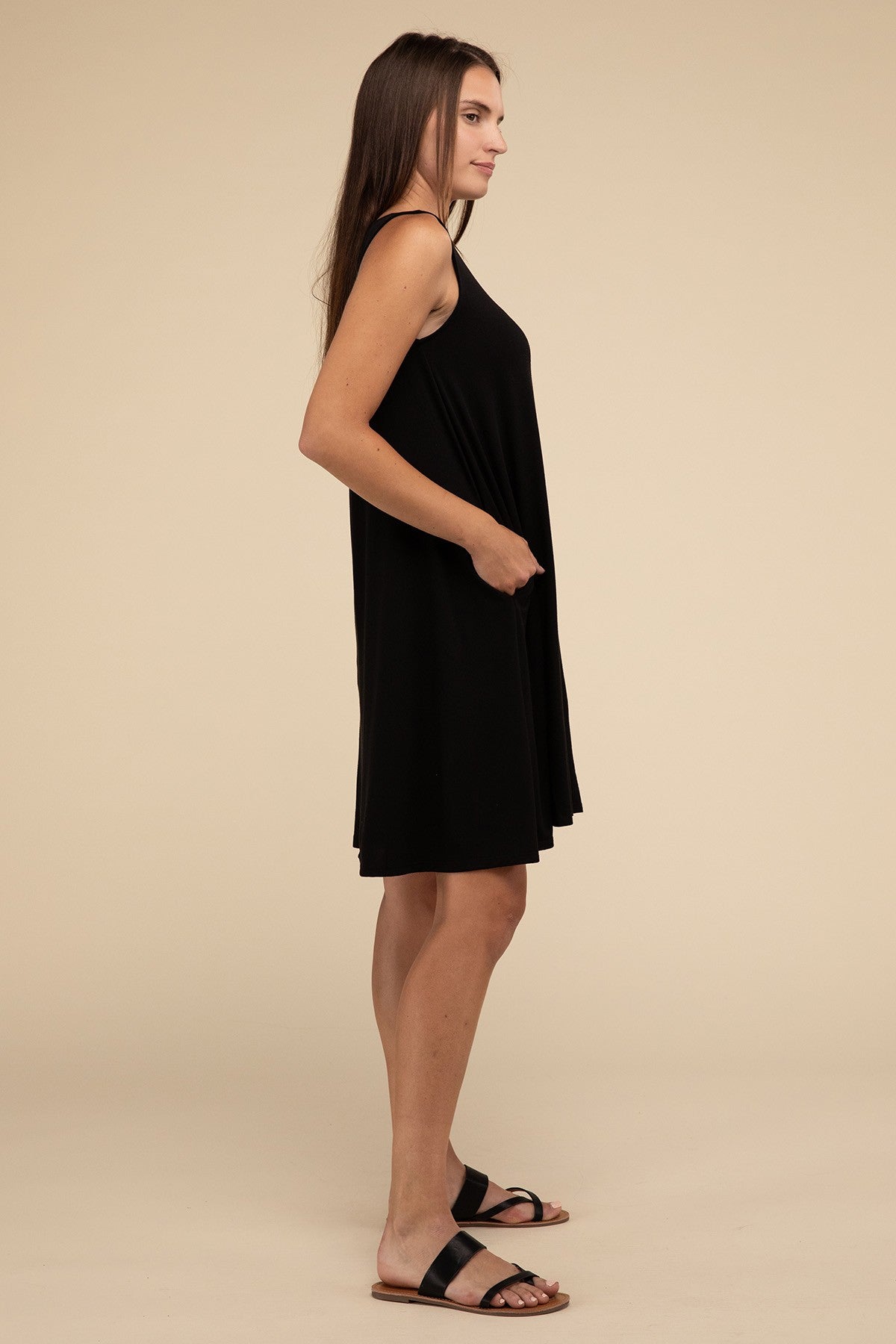 Sleeveless Flared Casual Dress with Side Pockets ZENANA