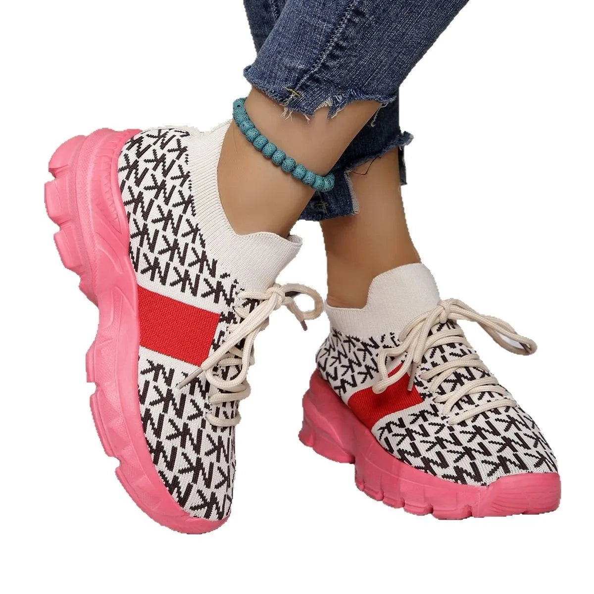 Round Toe Lace Up Sneakers  DAME BOHEME