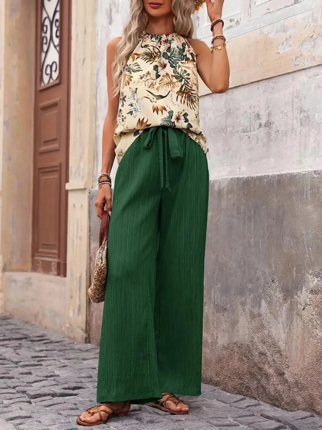 Printed Tank Top and Wide Leg Pants Set  DAME BOHEME