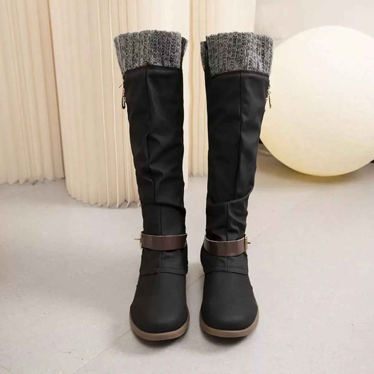 Knee High Slouch Boots with Knit Cuff  DAME BOHEME