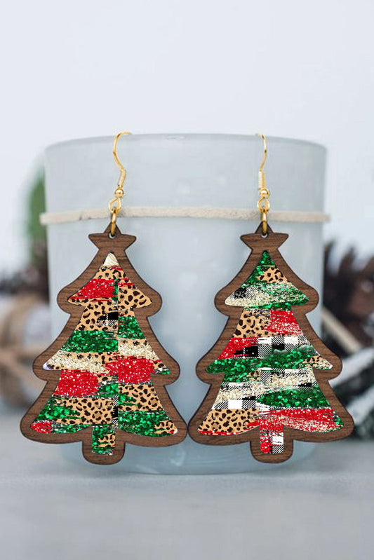Fiery Red Shade Of Leopard Plaid Christmas Tree Earrings  DAME BOHEME