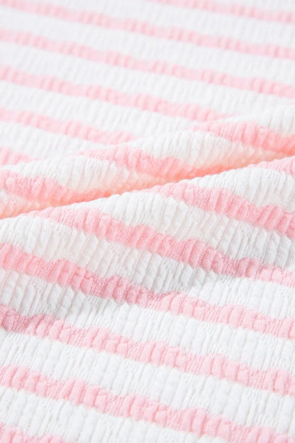 Stripe Knitted Short Sleeve Top and Drawstring Shorts Set  DAME BOHEME