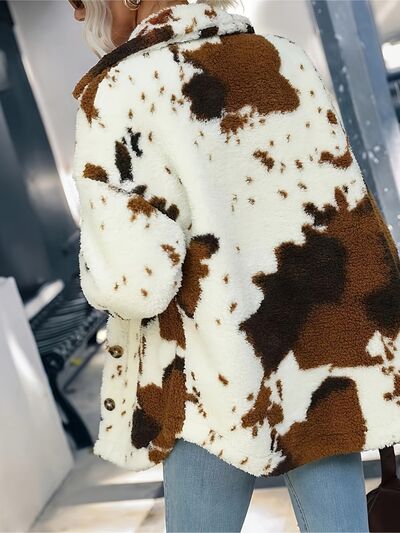 Cow Print Collared Neck Button Up  Jacket  DAME BOHEME