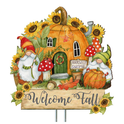 Outdoor Garden Stake Fall Decoration - Front Yard Gnome Welcome Sign - Backyard Decor - Cornucopia Garden Decor - Harvest Handmade Gift - Autumn Front Yard Decor by Susan Winget - 8471209M-SW  DAME BOHEME