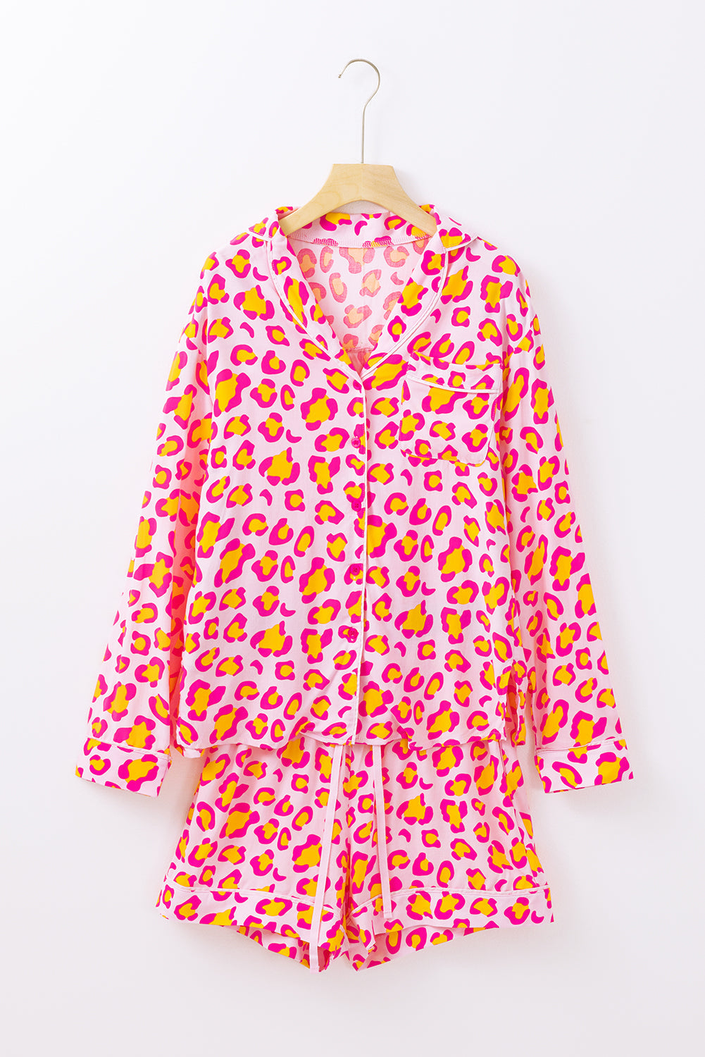 Leopard Long Sleeve Shirt and Shorts Pajama Set  DAME BOHEME