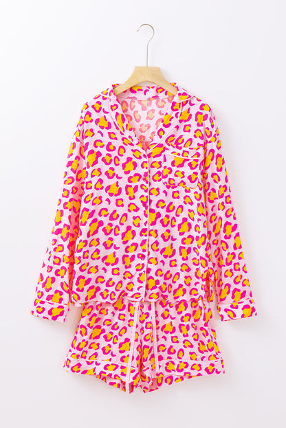 Leopard Long Sleeve Shirt and Shorts Pajama Set  DAME BOHEME