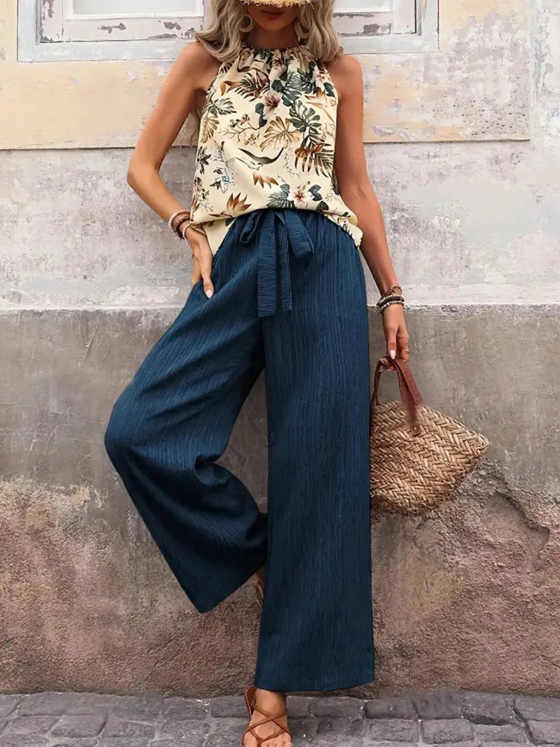 Printed Tank Top and Wide Leg Pants Set  DAME BOHEME
