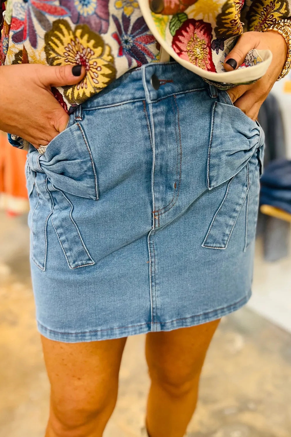 Acid Wash Bowknot Details High Waist Mini Denim Skirt Simply Love
