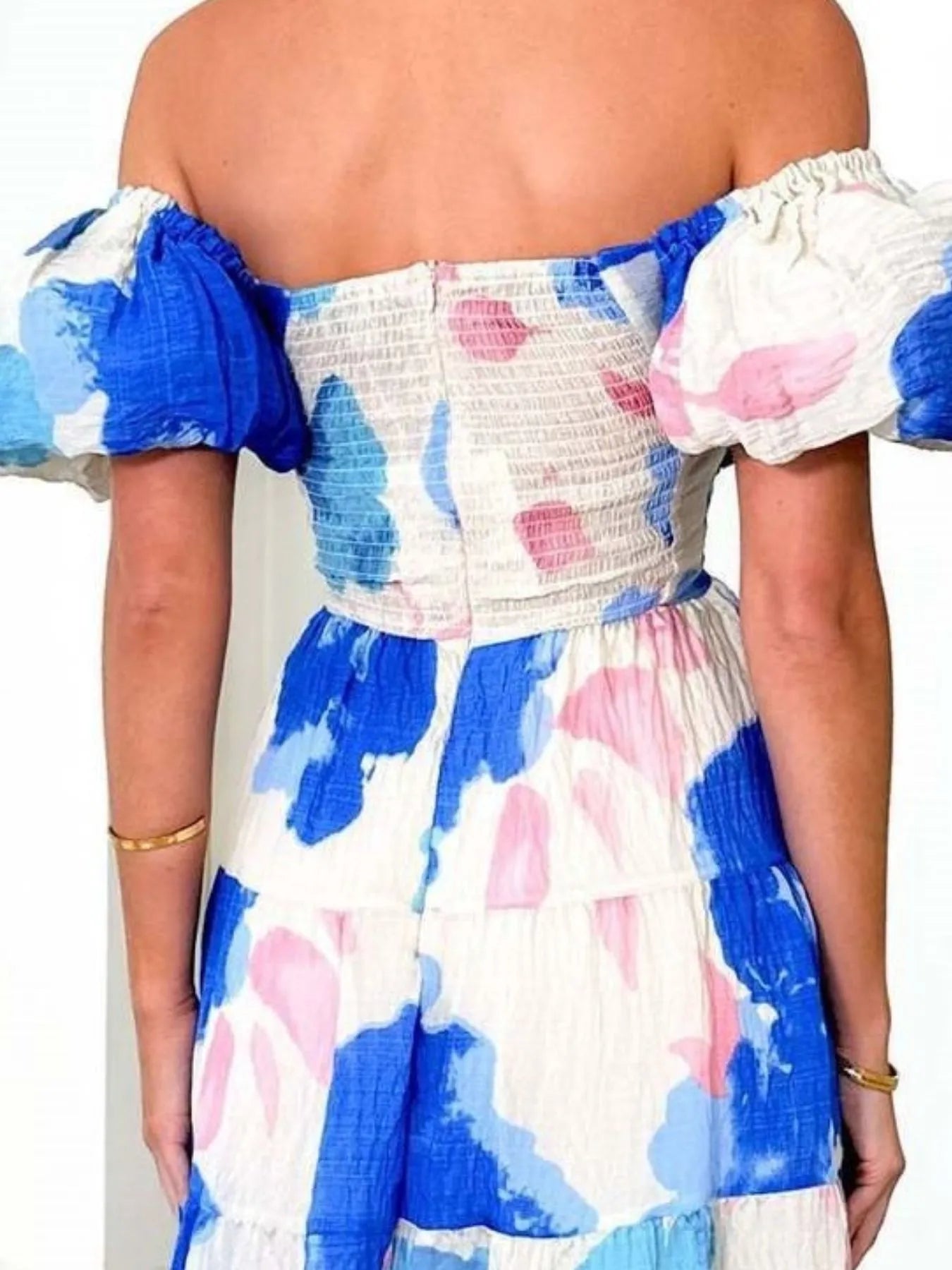 Off-Shoulder Floral Tiered Dress with Ruffle Details Trendsi