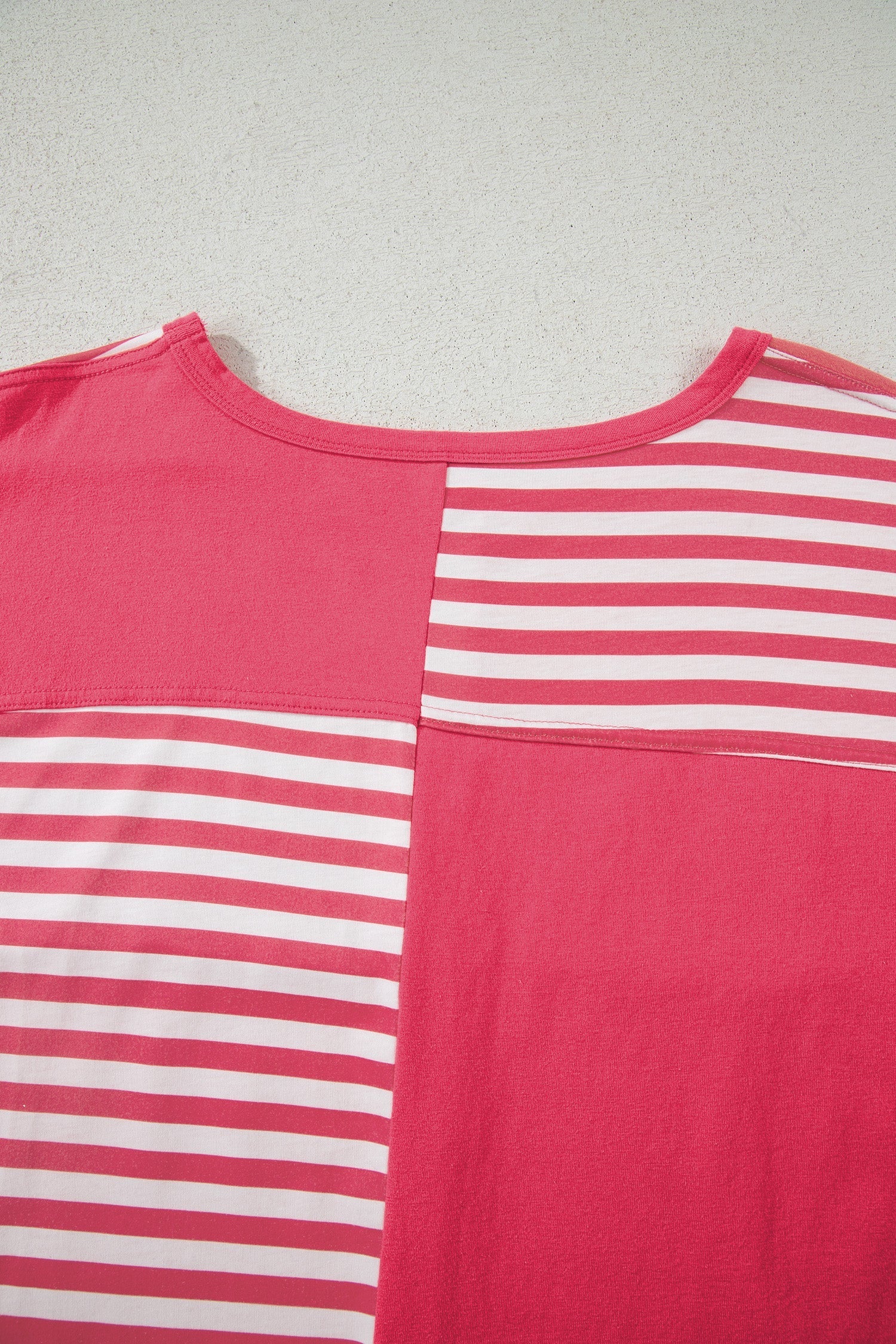 Pink Stripe Color Block Patchwork Drop Shoulder Long Sleeve Tunic Top  DAME BOHEME