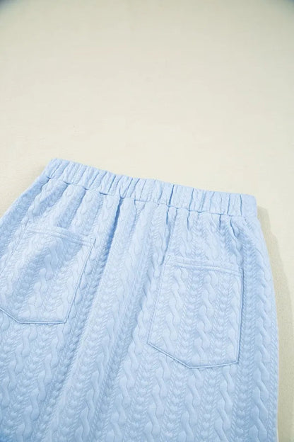 Contrast Trim Textured Crewneck Tee and Pocketed Skirt Set  DAME BOHEME