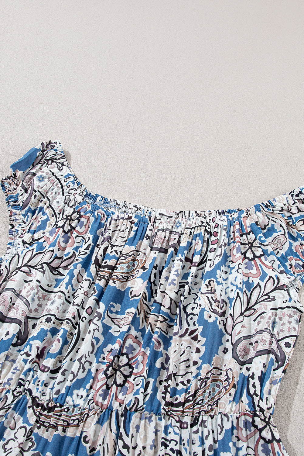 Blue Boho Paisley Print Off Shoulder Maxi Dress  DAME BOHEME