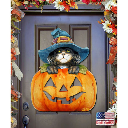 Black Cat pumpkin Halloween Door Decor by G. DeBrekht - Thanksgiving Halloween Decor - 8158416H  DAME BOHEME