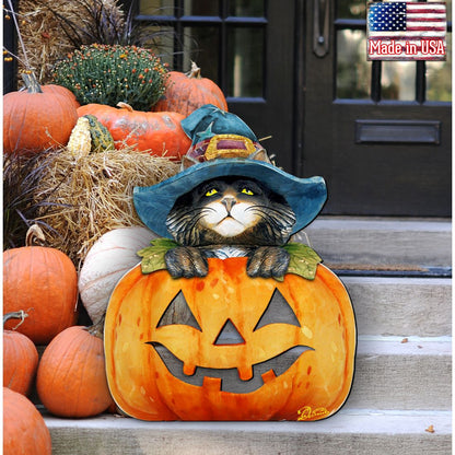 Black Cat pumpkin Halloween Door Decor by G. DeBrekht - Thanksgiving Halloween Decor - 8158416H  DAME BOHEME