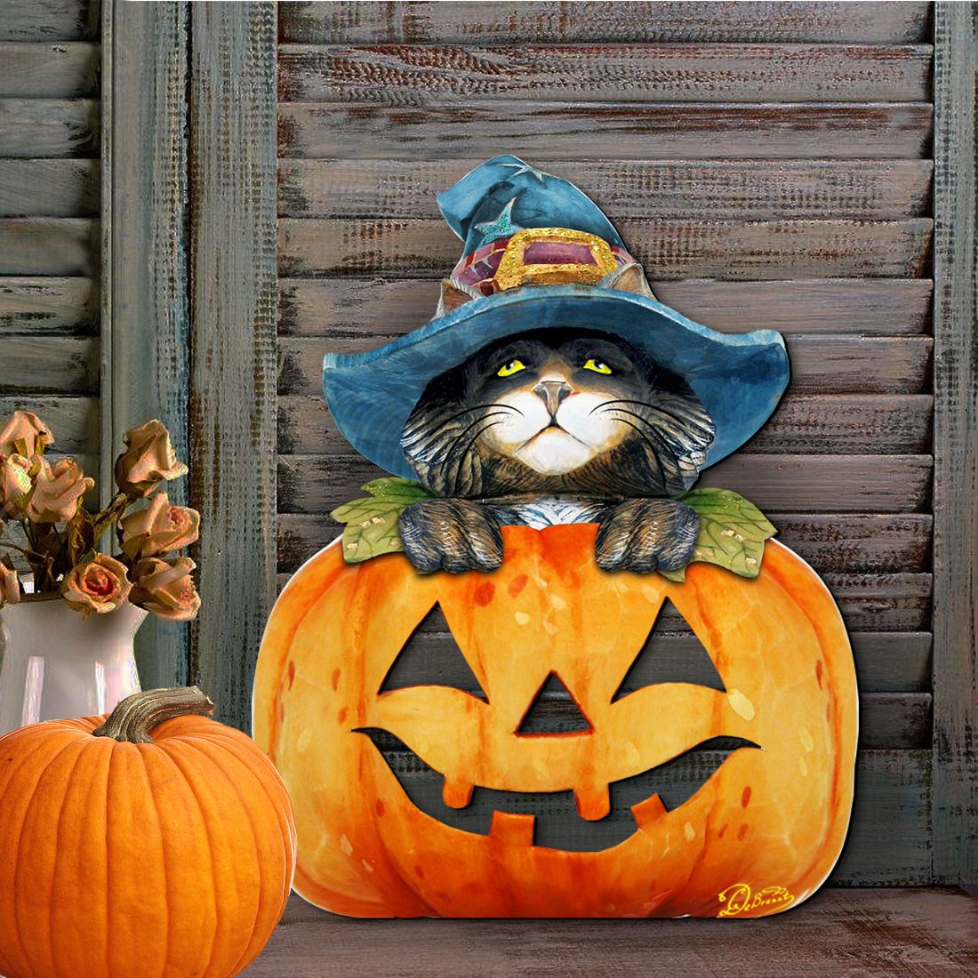 Black Cat pumpkin Halloween Door Decor by G. DeBrekht - Thanksgiving Halloween Decor - 8158416H  DAME BOHEME