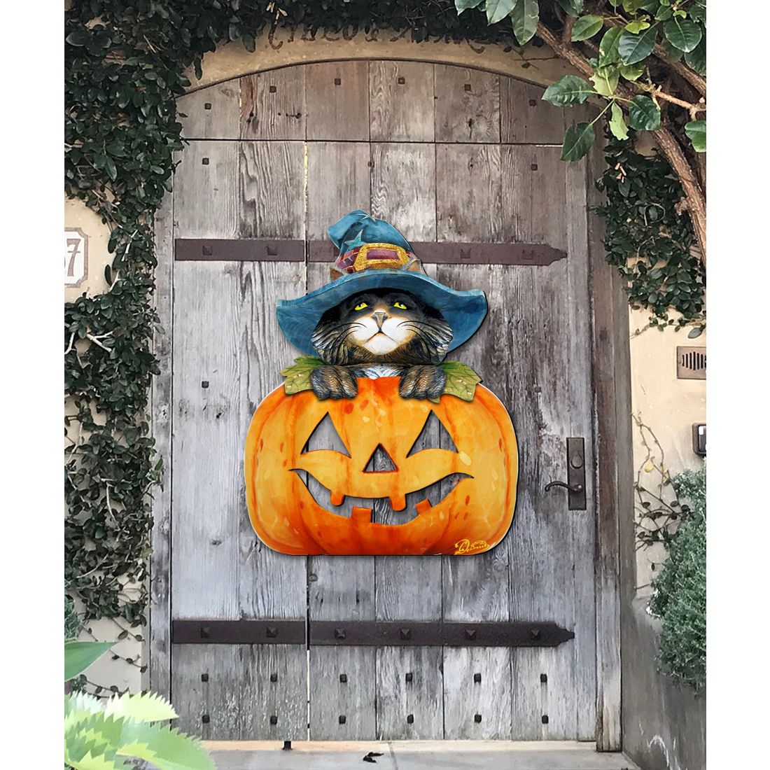 Black Cat pumpkin Halloween Door Decor by G. DeBrekht - Thanksgiving Halloween Decor - 8158416H  DAME BOHEME