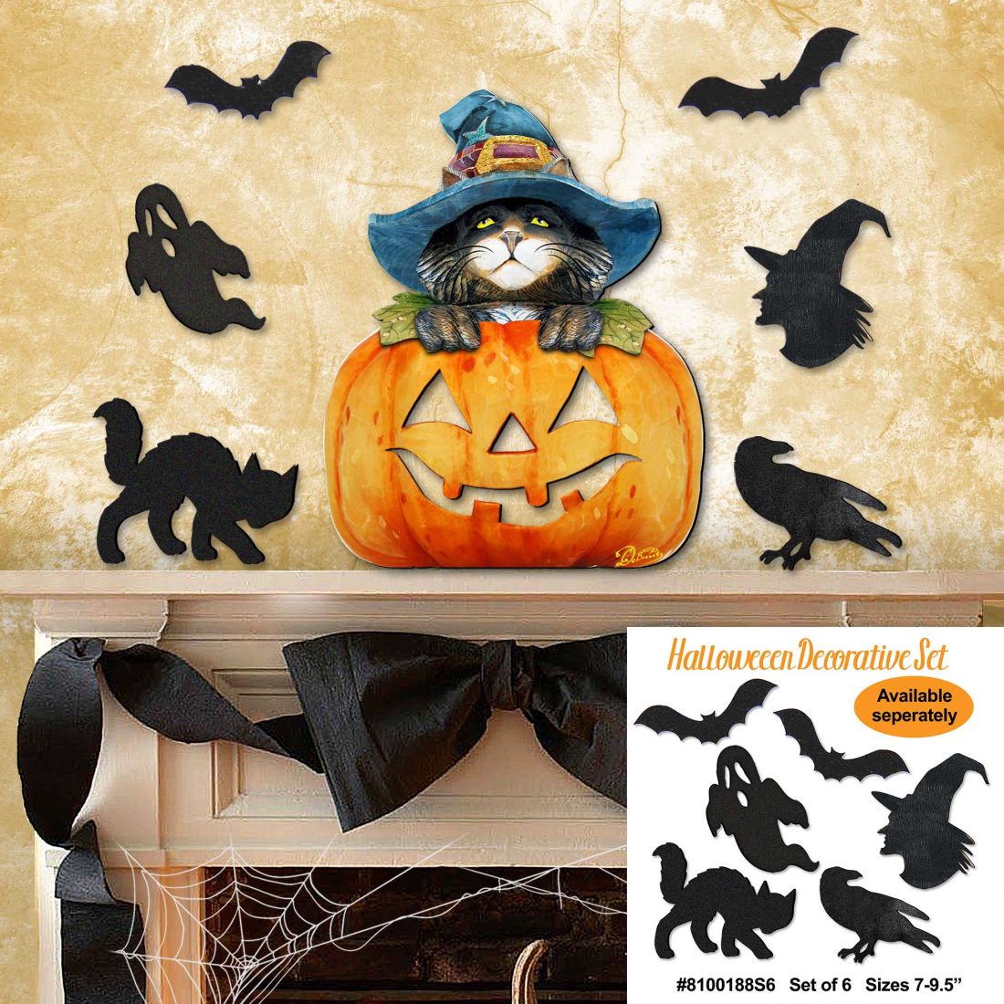 Black Cat pumpkin Halloween Door Decor by G. DeBrekht - Thanksgiving Halloween Decor - 8158416H  DAME BOHEME