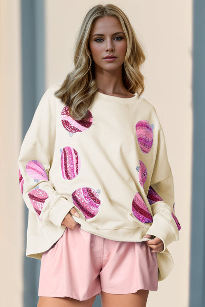 Double Take Sequin Round Neck Long Sleeve Sweatshirt  DAME BOHEME
