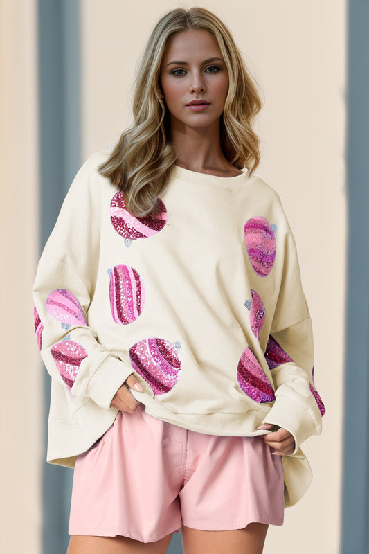 Double Take Sequin Round Neck Long Sleeve Sweatshirt  DAME BOHEME