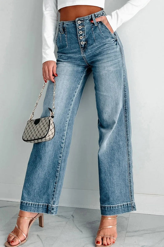 Button Fly High Waist Flared Jeans Simply Love