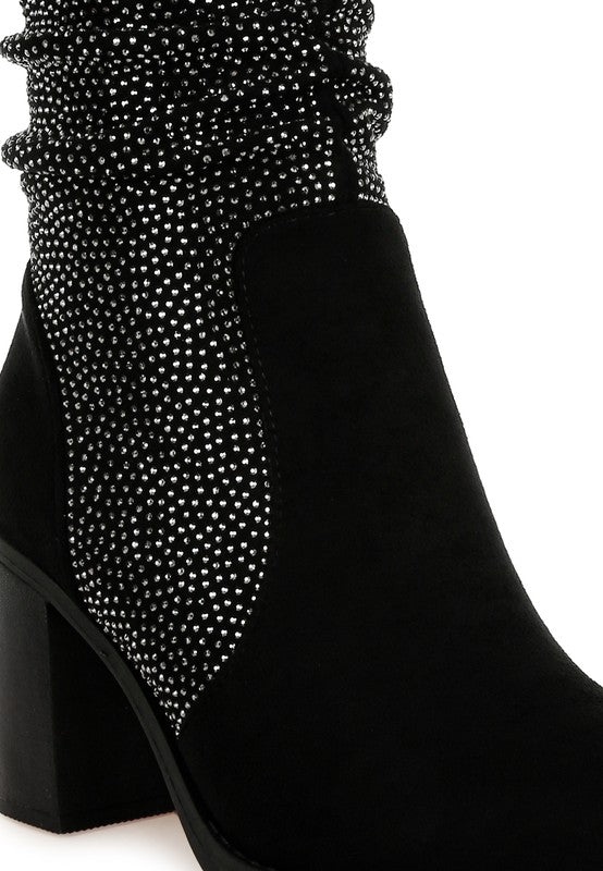 Chinar Rhinestone Studded Slouchy Ankle Boots