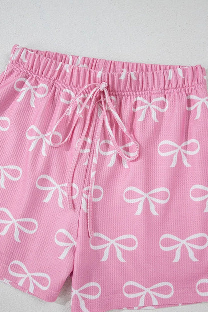 Bowknot Printed Notched T-Shirt and Shorts Set  DAME BOHEME