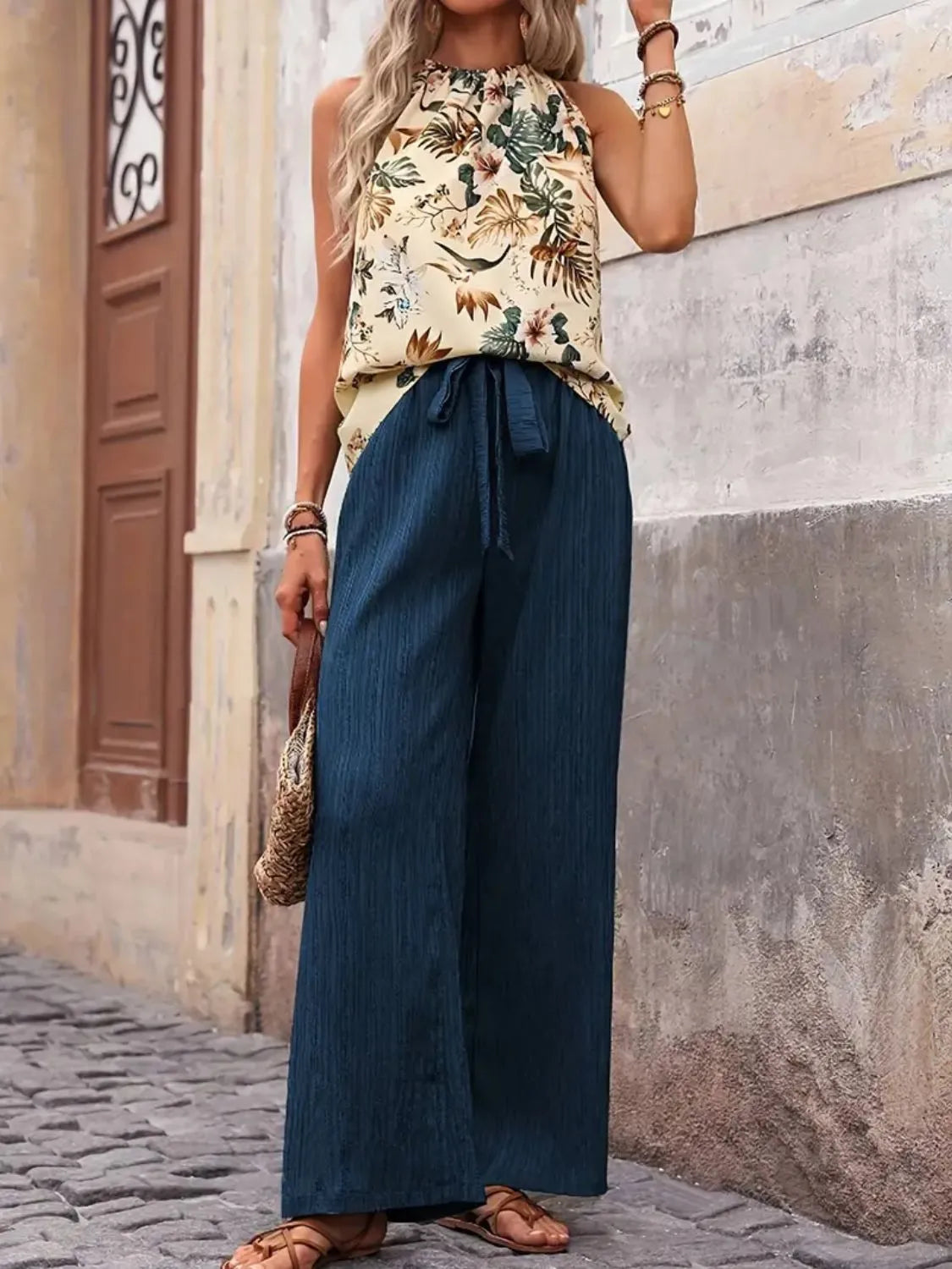 Printed Tank Top and Wide Leg Pants Set  DAME BOHEME