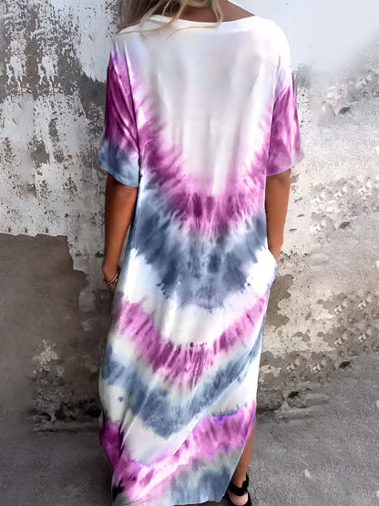 Full Size Pocketed Tie-Dye Short Sleeve Maxi Dress Trendsi