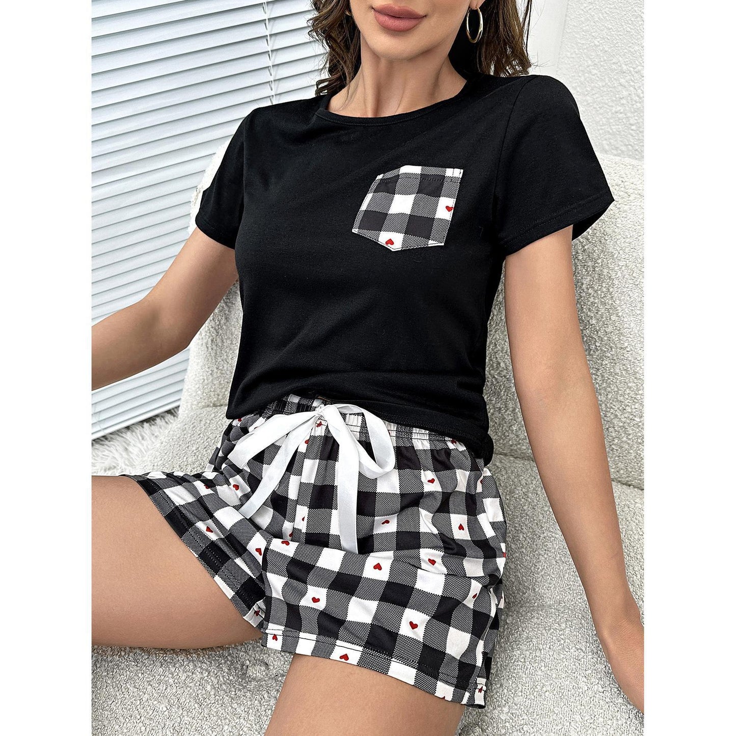Plaid Heart Top and Shorts Lounge Set  DAME BOHEME